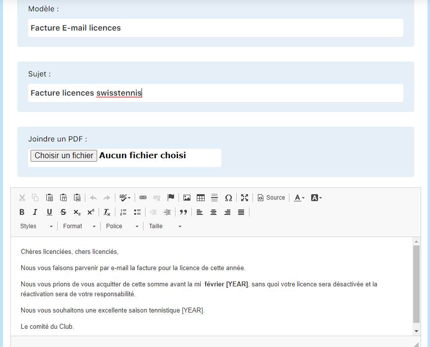 Modèles email - exemple