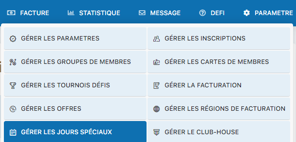 Accès au menu Gérer les jours spéciaux
