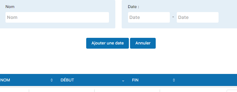 Calendrier de configuration des jours spéciaux