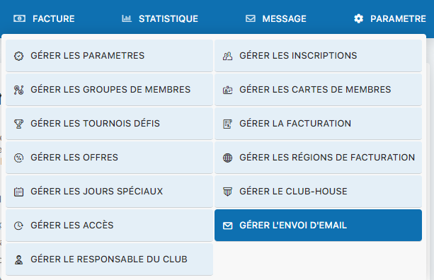 Accès au menu gestion e-mail
