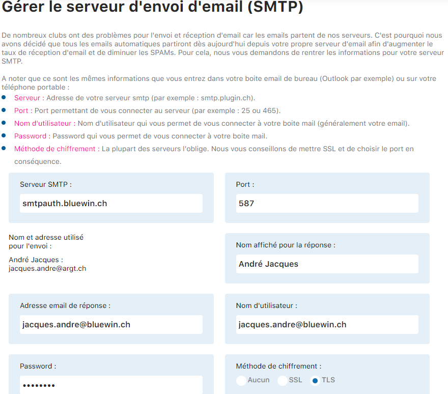 Paramètres SMTP - première partie