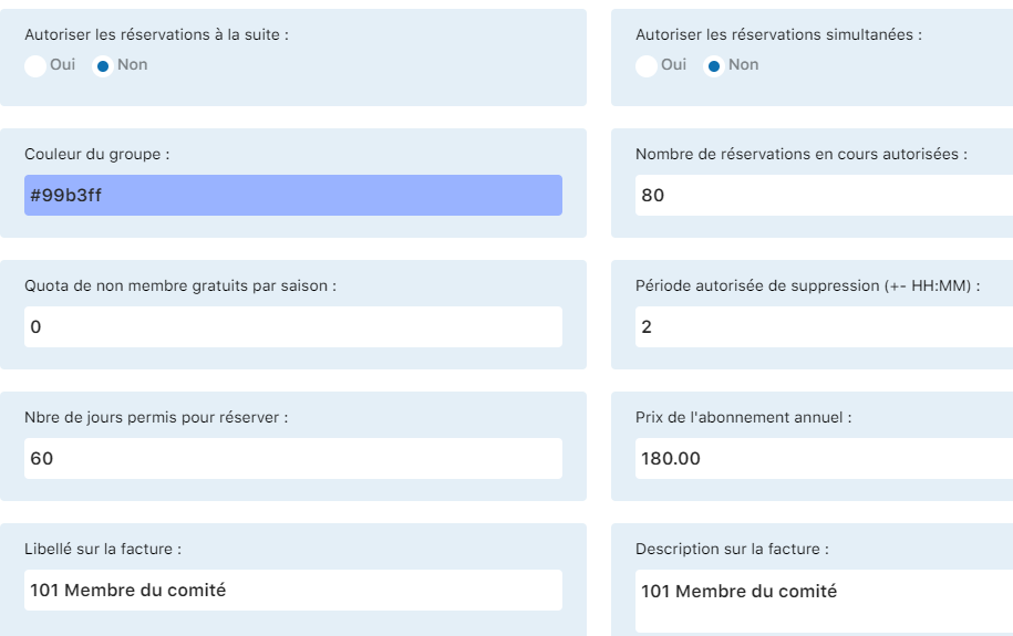 Formulaire de création de type d'abonnement