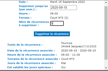 Nombre de récurrences à supprimer