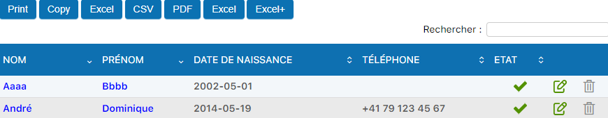 Barre d'exportation des membres