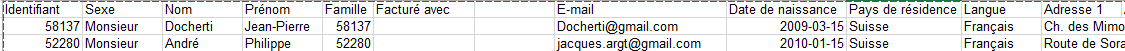 Export Excel données