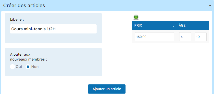 Formulaire de création d'article