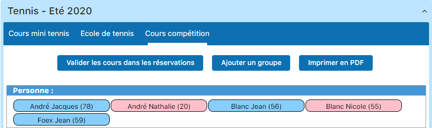 Sélection du type de cours