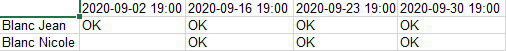 Liste Excel avec absences