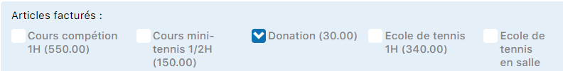 Sélection de l'article donation - Vue 1