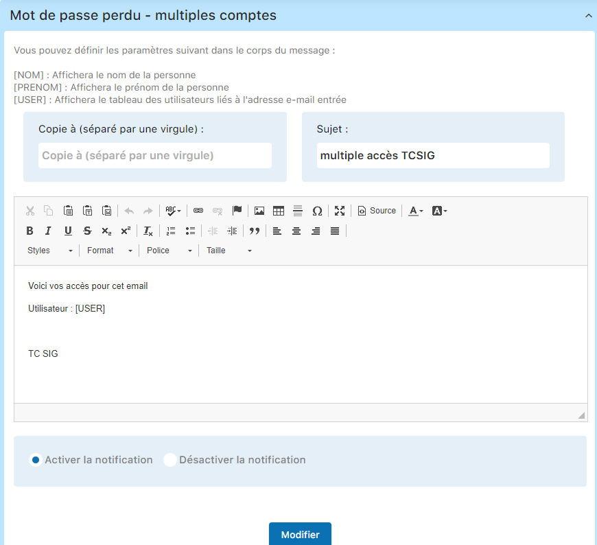 Email - Mot de passe perdu (multiples comptes)